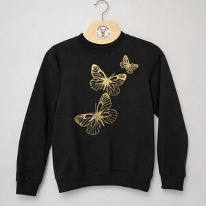 Sassafras Women Small Black Gold Butterfly Graphic Pullover Sweatshirt Cotton